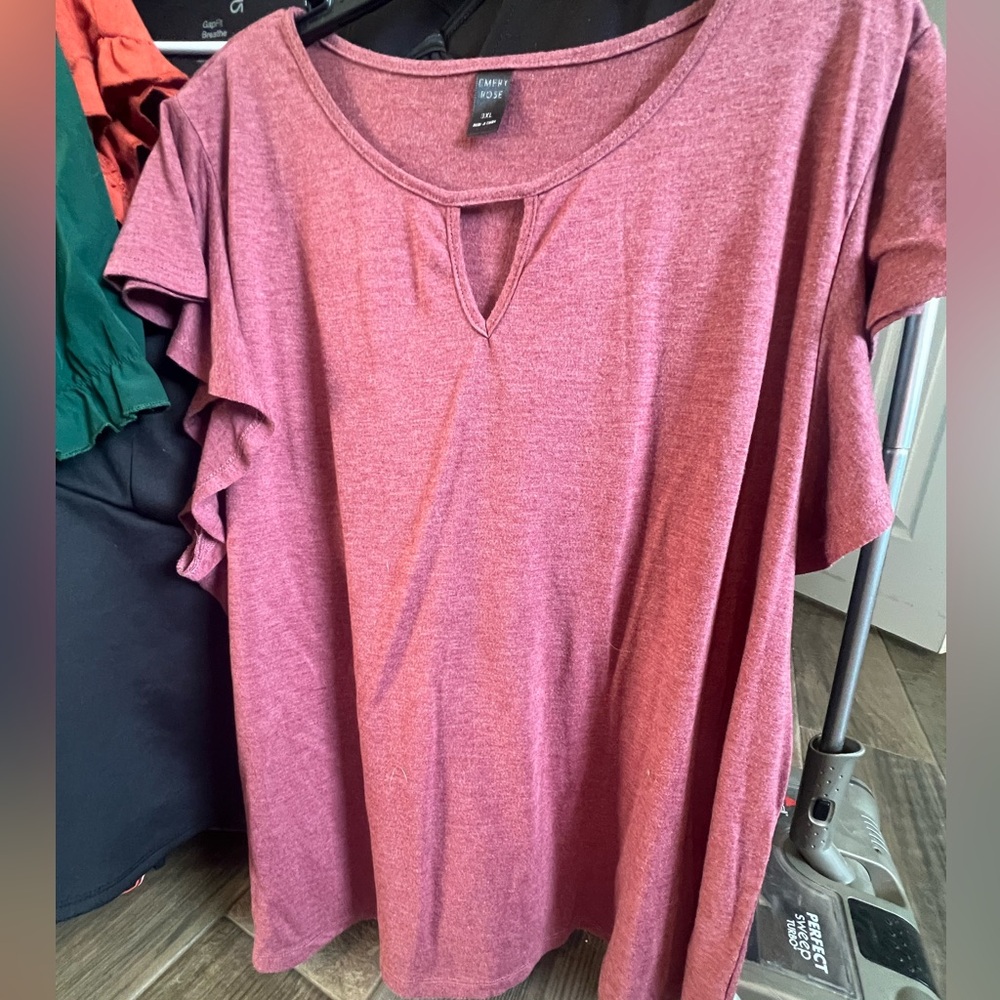 SHEIN Mauve Ruffle Sleeve Tee